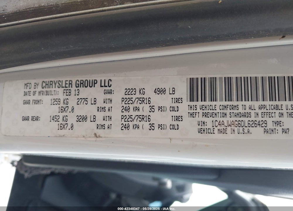 2013 JEEP WRANGLER / VIN: 1C4AJWAG6DL626429