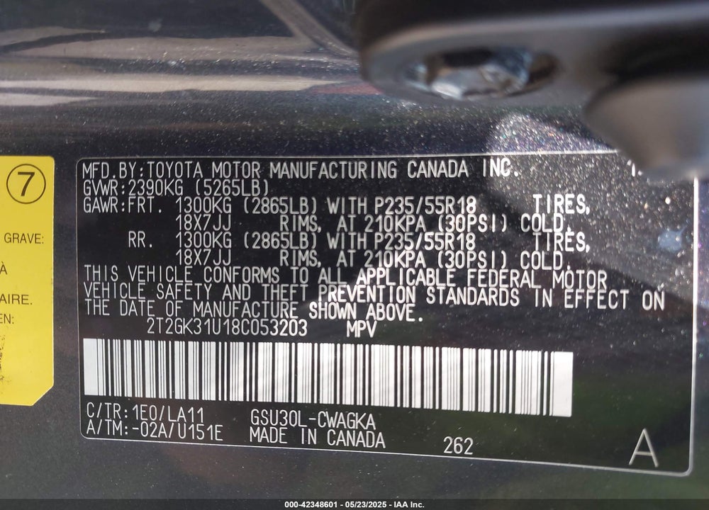 2008 LEXUS RX 350 VIN: 2T2GK31U18C053203