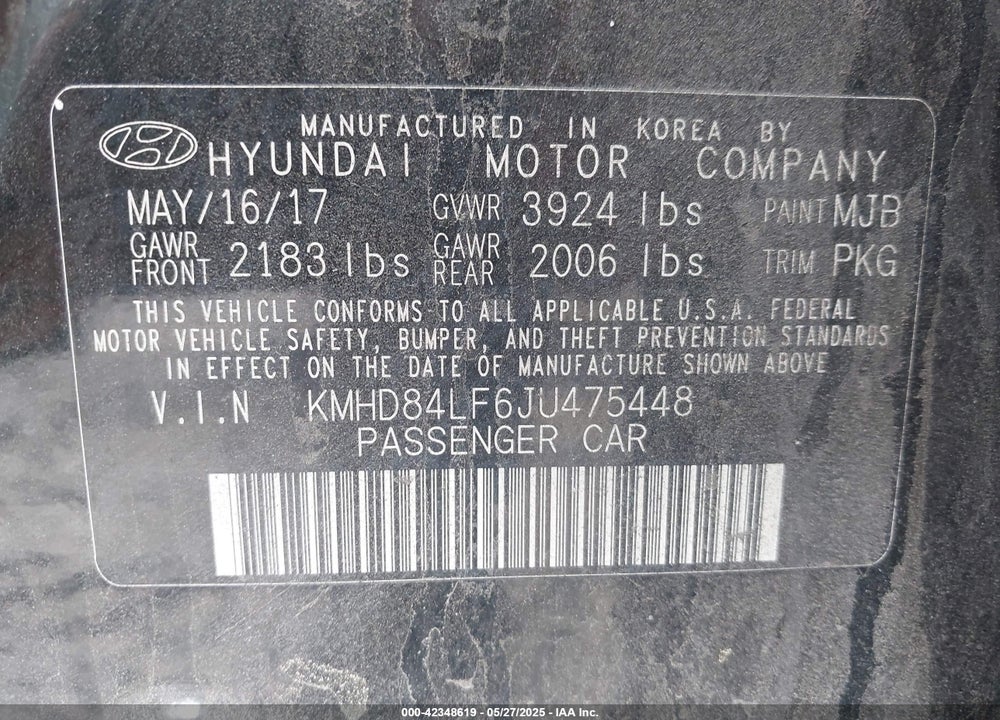 2018 HYUNDAI ELANTRA SEL VIN: KMHD84LF6JU475448