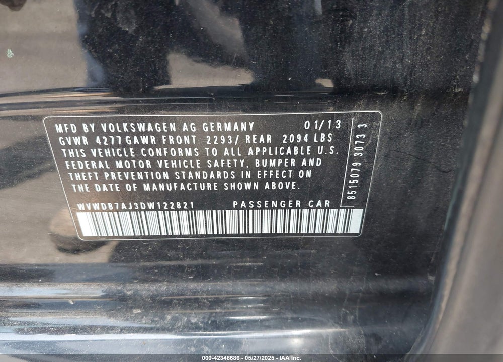 2013 VOLKSWAGEN GOLF VIN: WVWDB7AJ3DW122821