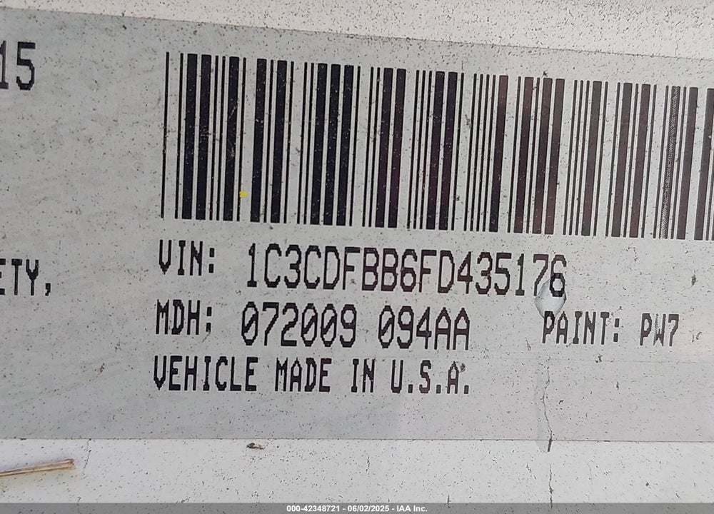 2015 DODGE DART SXT VIN: 1C3CDFBB6FD435176