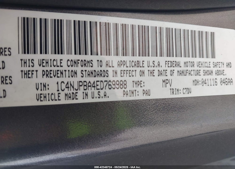 2014 JEEP PATRIOT ALTITUDE VIN: 1C4NJPBA4ED769988