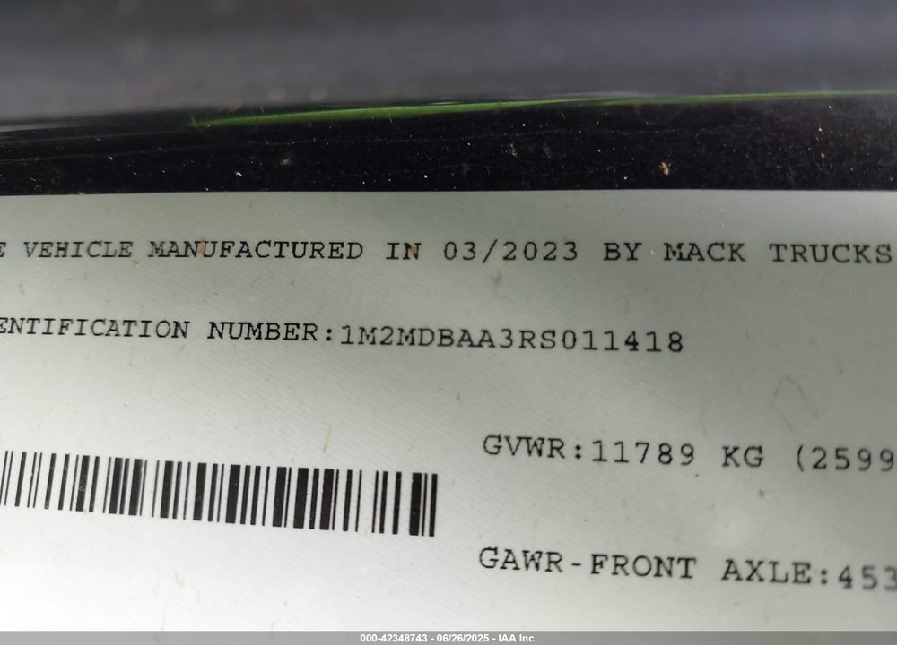 2024 MACK MD VIN: 1M2MDBAA3RS011418