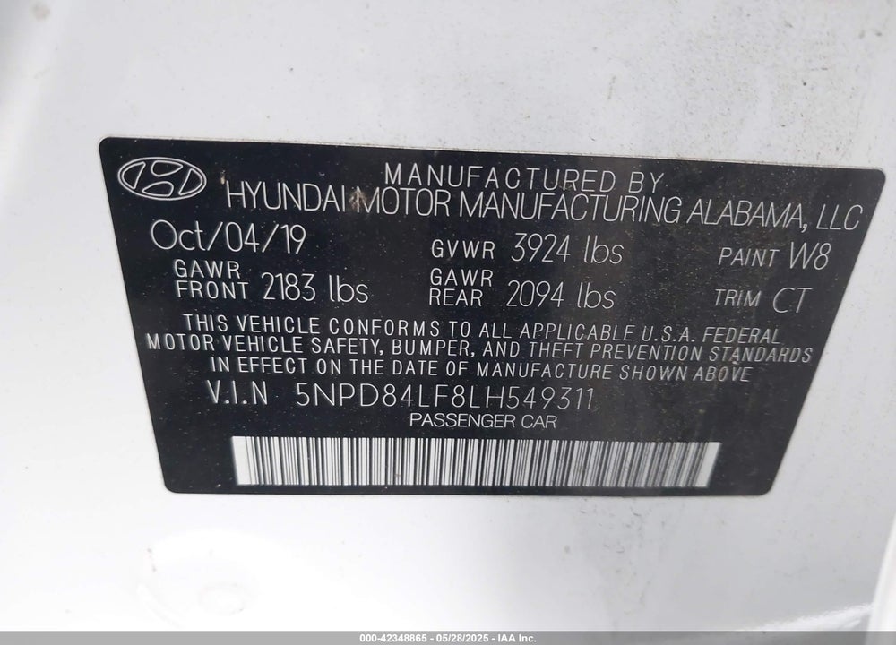 2020 HYUNDAI ELANTRA VIN: 5NPD84LF8LH549311