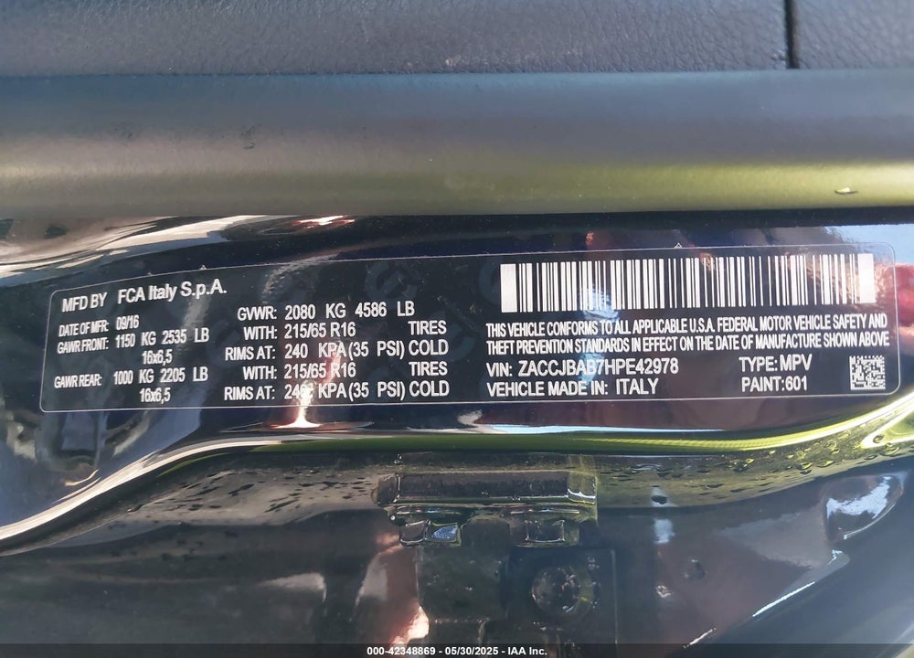 2017 JEEP RENEGADE VIN: ZACCJBAB7HPE42978