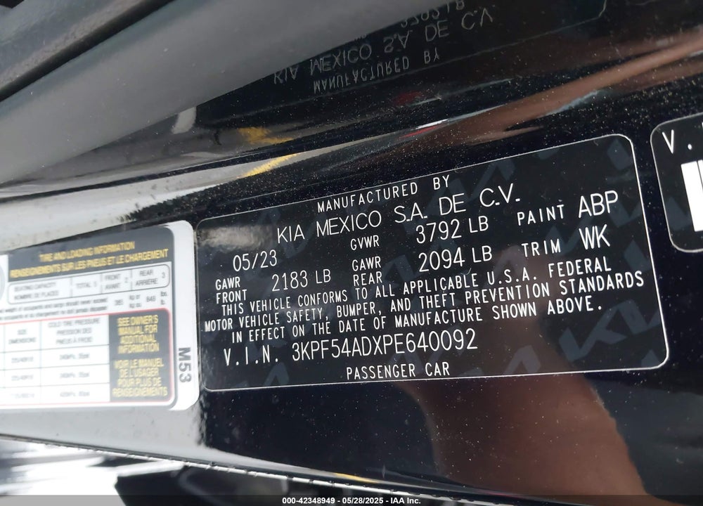 2023 KIA FORTE VIN: 3KPF54ADXPE640092