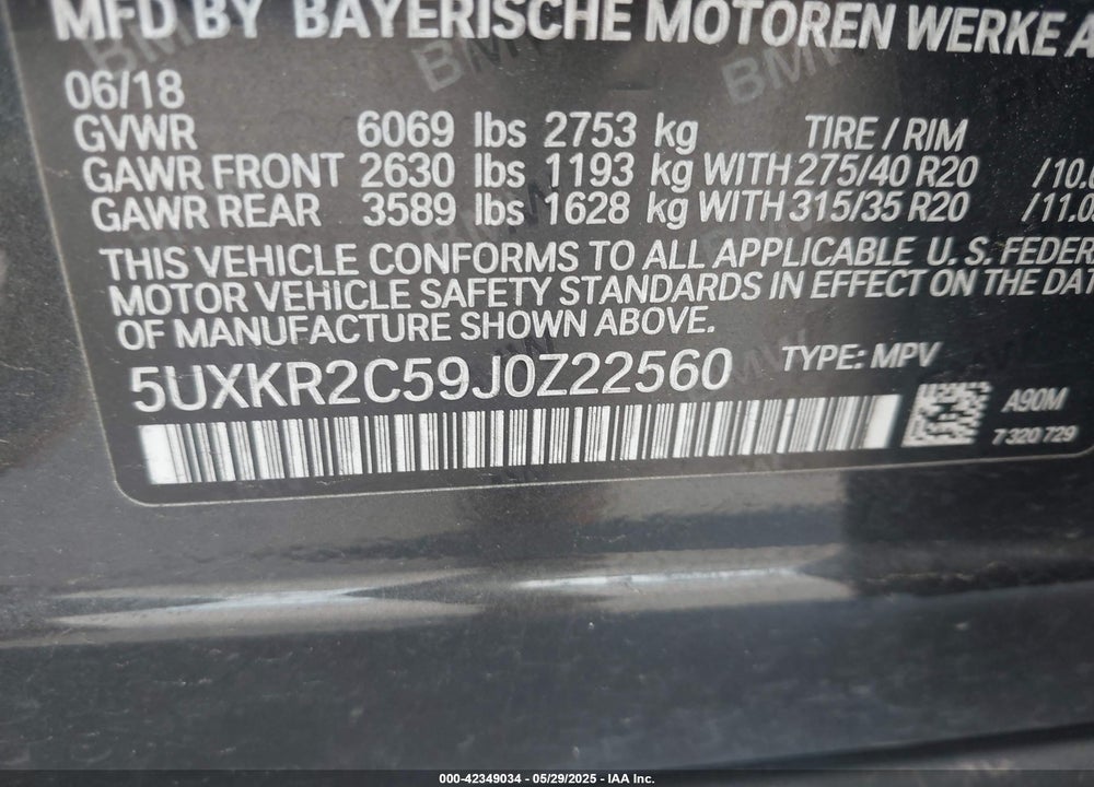 2018 BMW X5 VIN: 5UXKR2C59J0Z22560