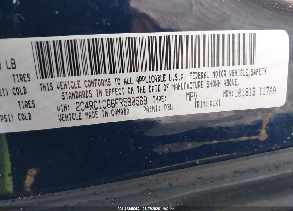 2015 CHRYSLER TOWN & COUNTRY TOURING-L VIN: 2C4RC1CG6FR590569