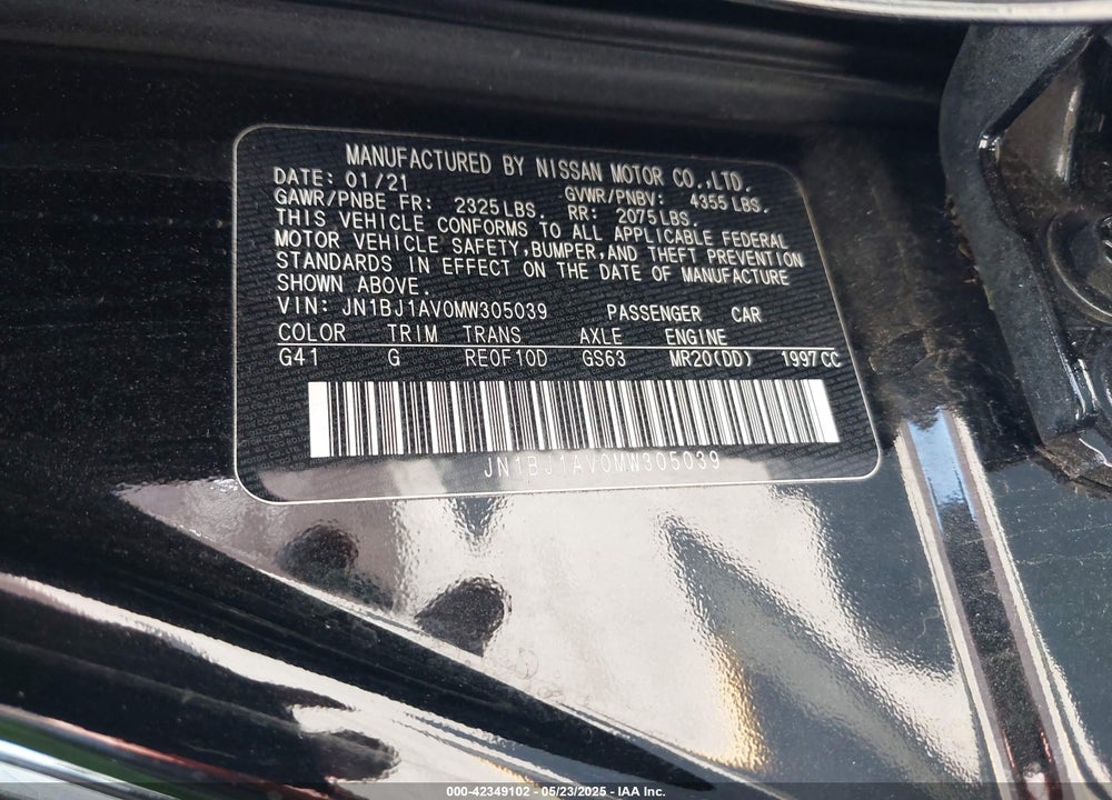 2021 NISSAN ROGUE SPORT VIN: JN1BJ1AV0MW305039