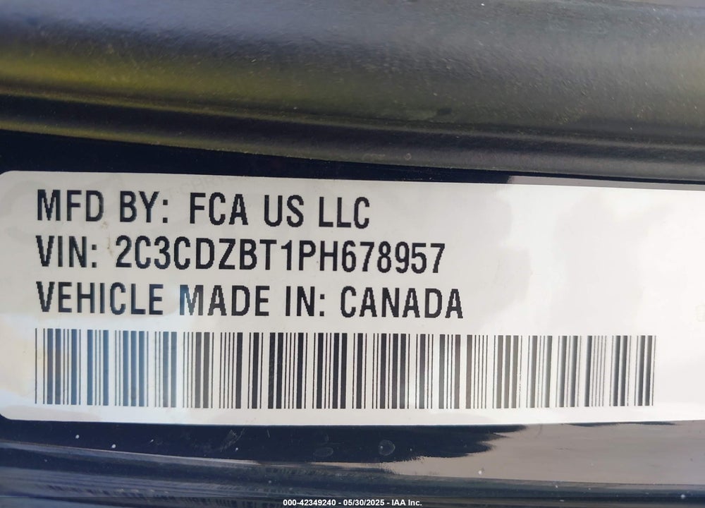 2023 DODGE CHALLENGER VIN: 2C3CDZBT1PH678957