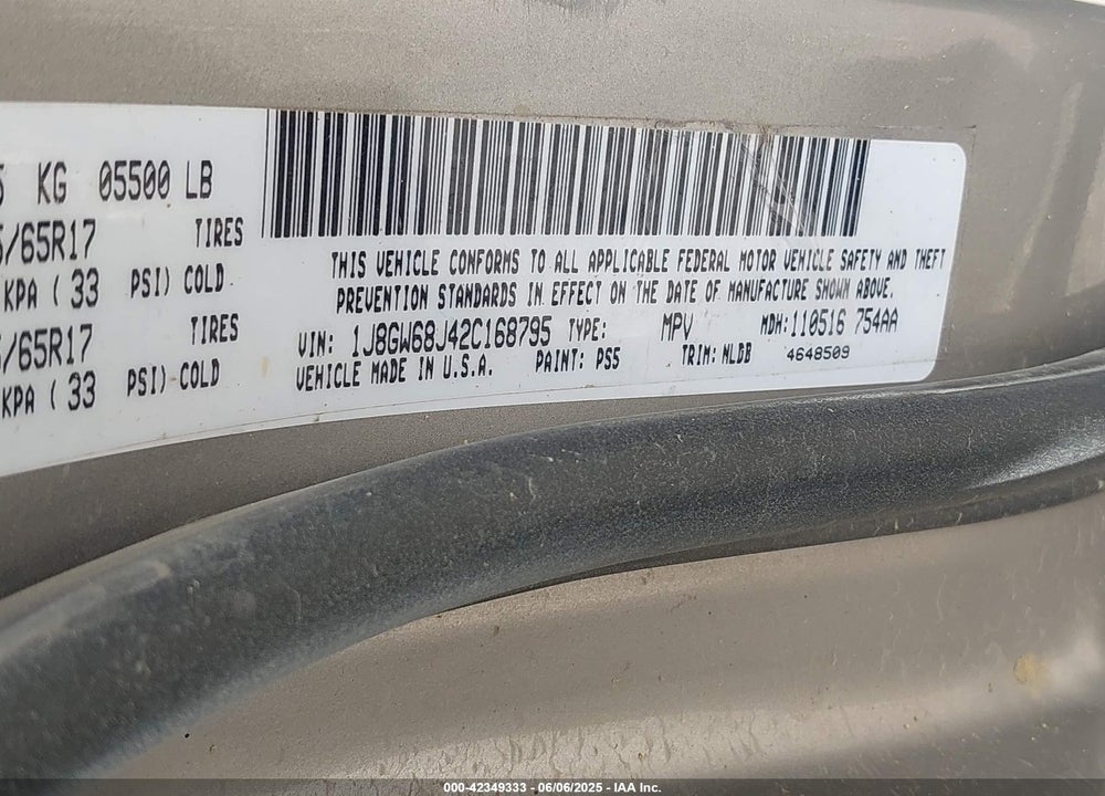 2002 JEEP GRAND CHEROKEE VIN: 1J8GW68J42C168795