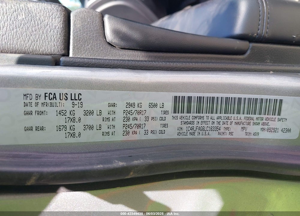 2020 JEEP GRAND CHEROKEE LAREDO E 4X4 VIN: 1C4RJFAG6LC163354