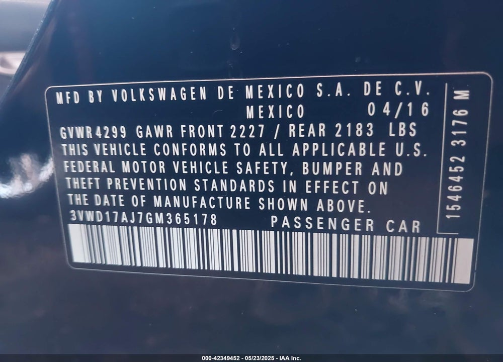 2016 VOLKSWAGEN JETTA 1.8T SPORT VIN: 3VWD17AJ7GM365178