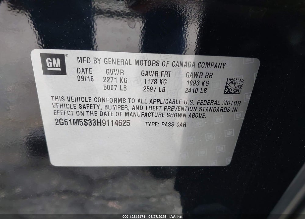 2017 CADILLAC XTS LUXURY VIN: 2G61M5S33H9114625