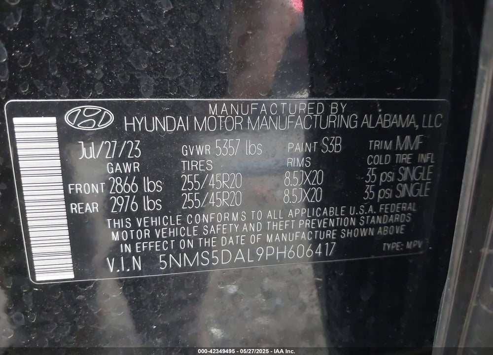 2023 HYUNDAI SANTA FE VIN: 5NMS5DAL9PH606417
