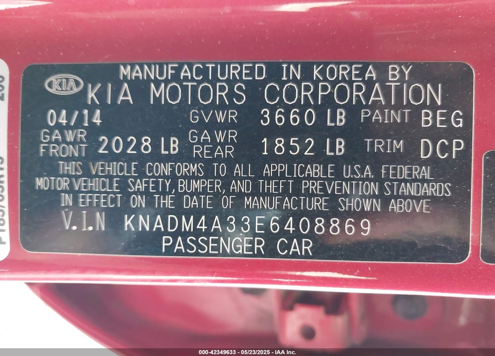 2014 KIA RIO LX VIN: KNADM4A33E6408869