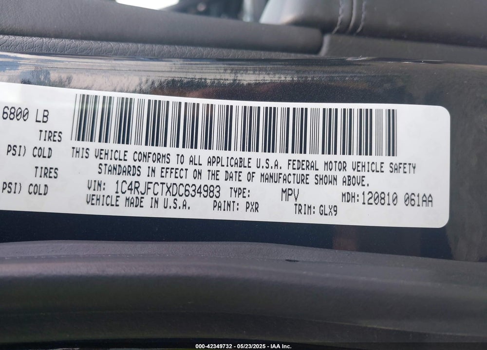 2013 JEEP GRAND CHEROKEE VIN: 1C4RJFCTXDC634983