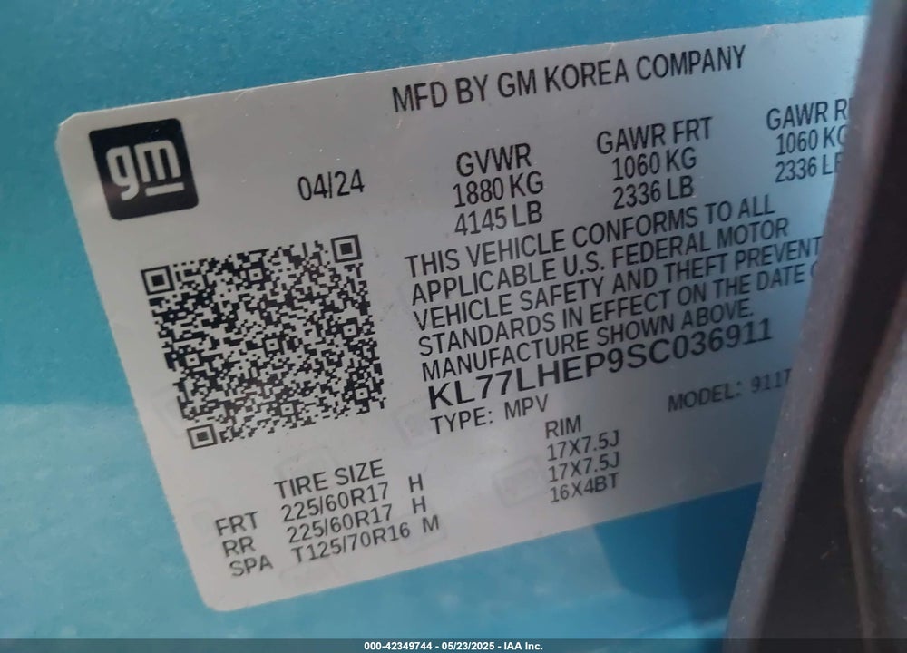 2025 CHEVROLET TRAX FWD LT VIN: KL77LHEP9SC036911