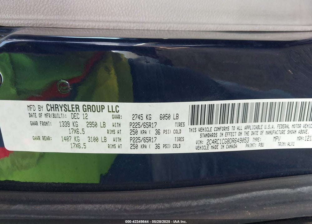 2013 CHRYSLER TOWN & COUNTRY TOURING-L VIN: 2C4RC1CG8DR649053