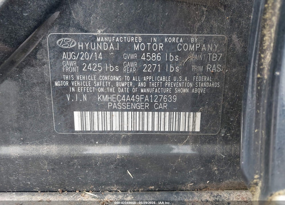 2015 HYUNDAI SONATA HYBRID VIN: KMHEC4A49FA127639