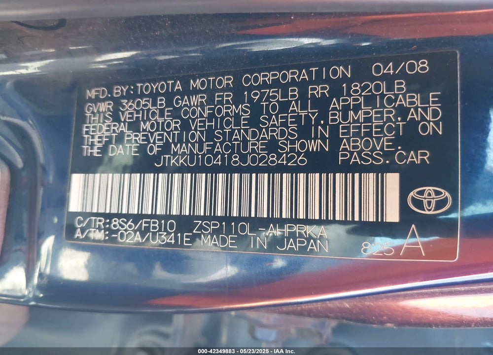 2008 SCION XD VIN: JTKKU10418J028426