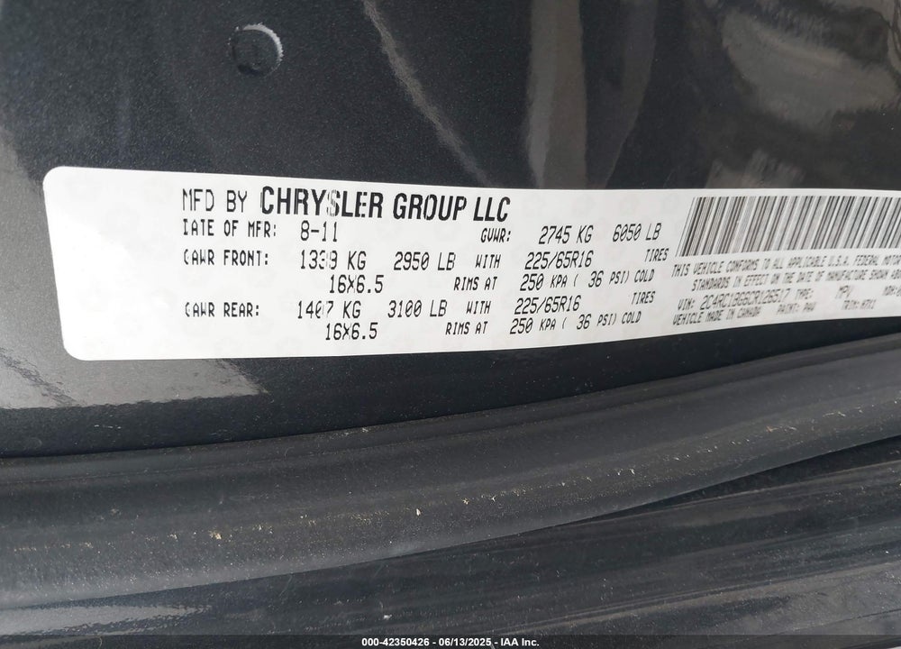 2012 CHRYSLER TOWN & COUNTRY TOURING VIN: 2C4RC1BG6CR126517
