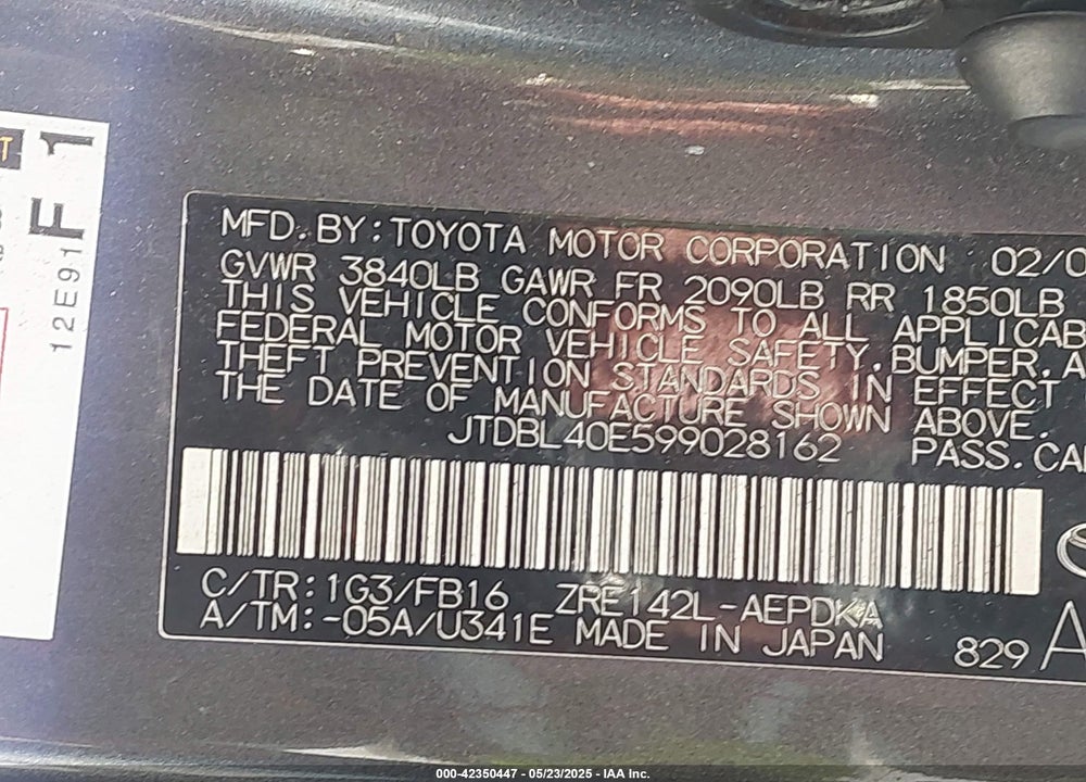 2009 TOYOTA COROLLA LE VIN: JTDBL40E599028162