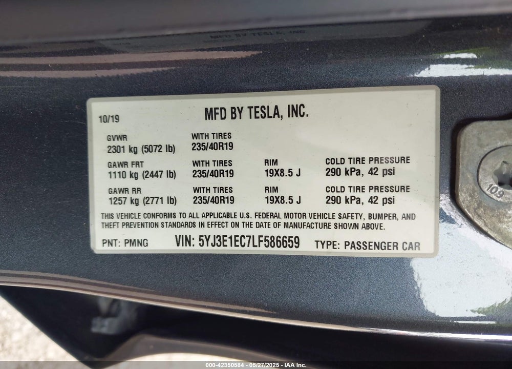 2020 TESLA MODEL 3 VIN: 5YJ3E1EC7LF586659