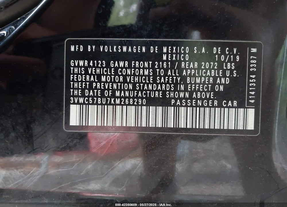 2019 VOLKSWAGEN JETTA VIN: 3VWC57BU7KM268290