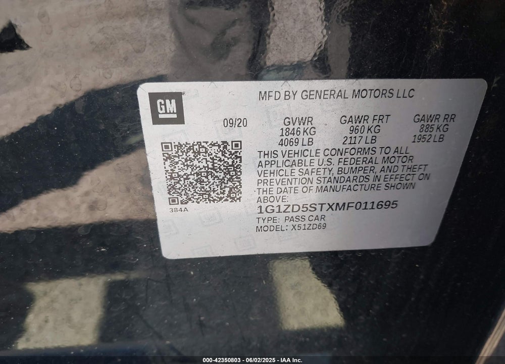 2021 CHEVROLET MALIBU FWD LT VIN: 1G1ZD5STXMF011695