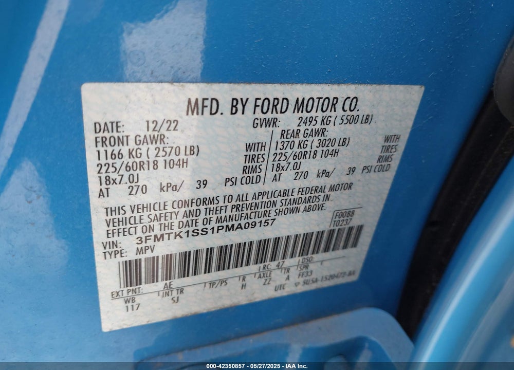 2023 FORD MUSTANG MACH-E SELECT VIN: 3FMTK1SS1PMA09157