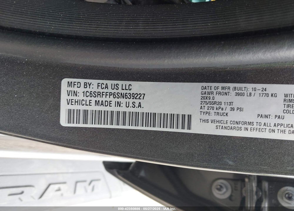 2025 RAM 1500 VIN: 1C6SRFFP6SN639227