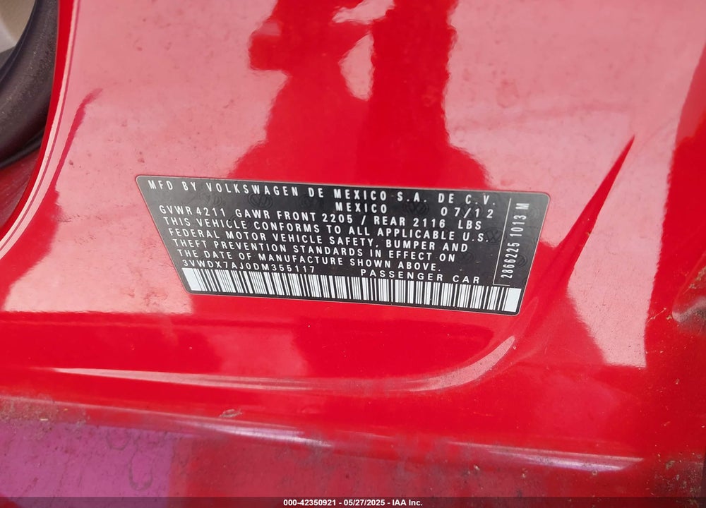 2013 VOLKSWAGEN JETTA 2.5L SE VIN: 3VWDX7AJ0DM355117
