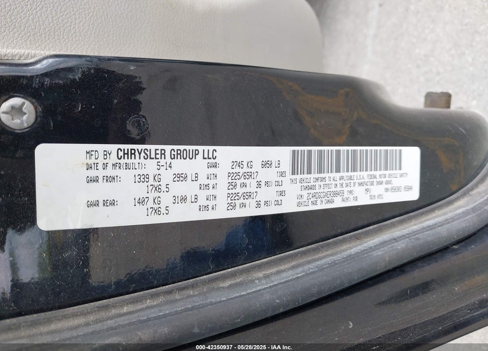 2014 DODGE GRAND CARAVAN VIN: 2C4RDGCGXER388459