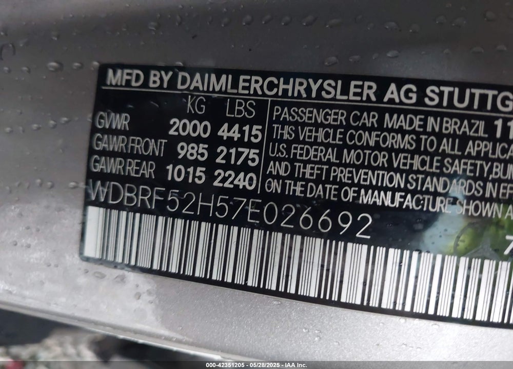 2007 MERCEDES-BENZ C 230 VIN: WDBRF52H57E026692