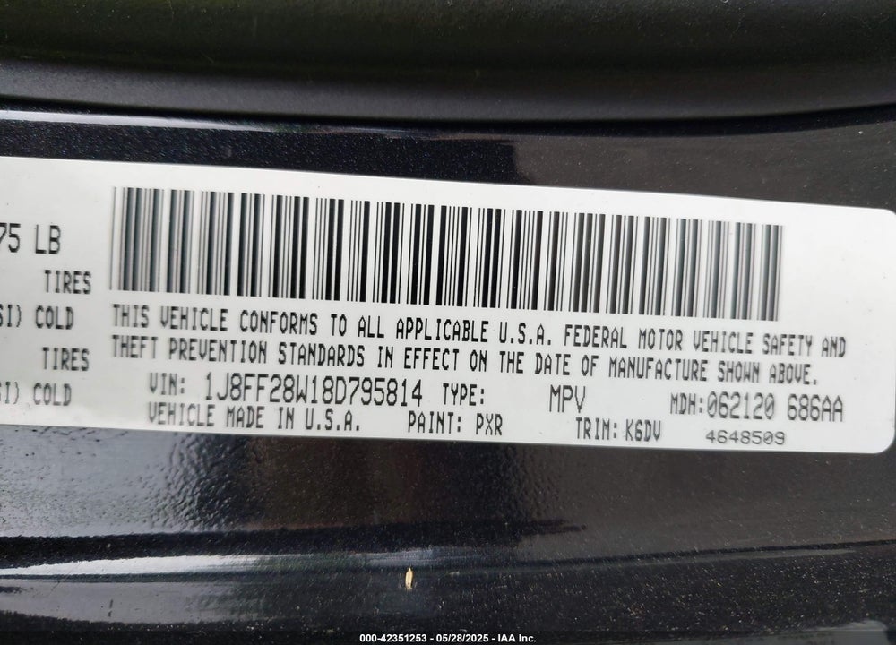 2008 JEEP PATRIOT SPORT VIN: 1J8FF28W18D795814