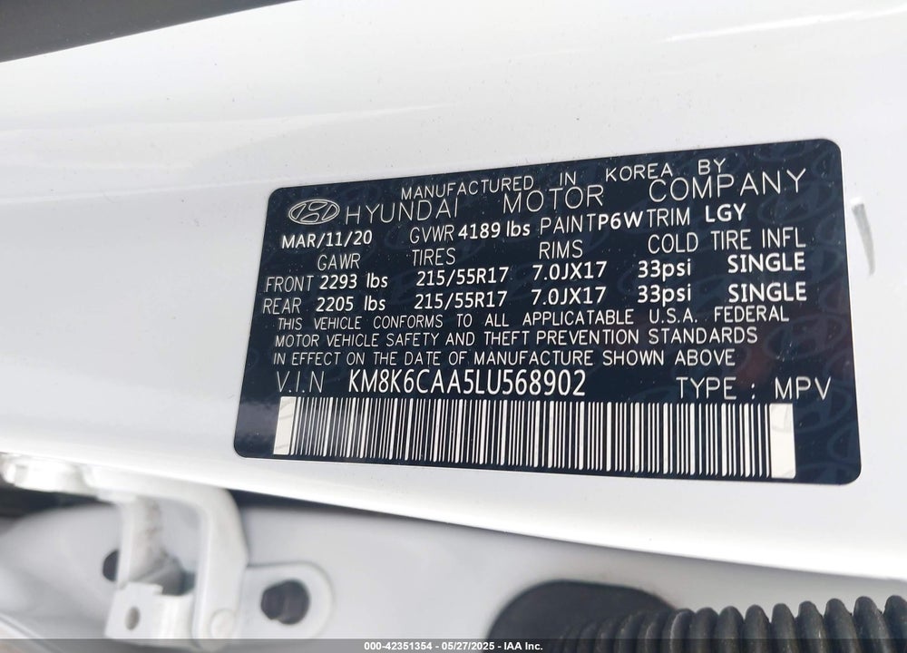 2020 HYUNDAI KONA SEL PLUS VIN: KM8K6CAA5LU568902