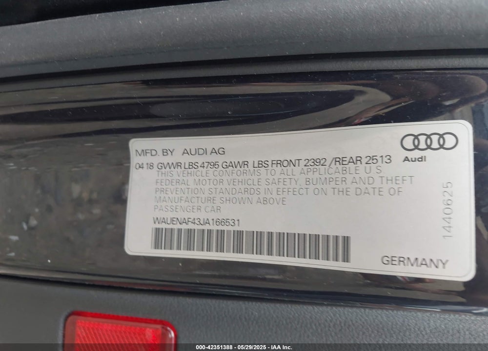 2018 AUDI A4 VIN: WAUENAF43JA166531