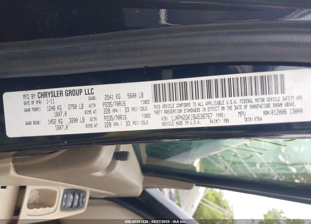 2011 JEEP LIBERTY SPORT VIN: 1J4PN2GK1BW538767