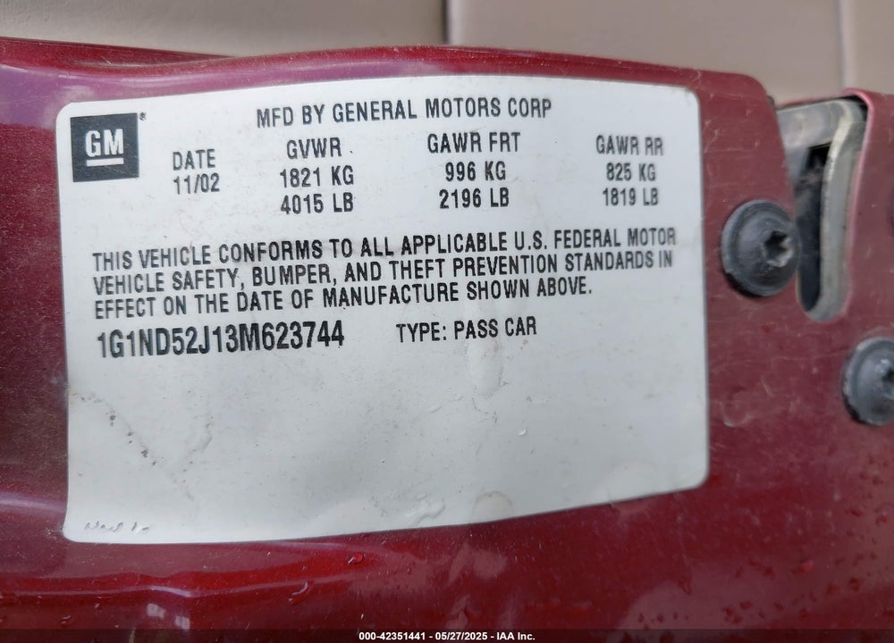 2003 CHEVROLET MALIBU VIN: 1G1ND52J13M623744