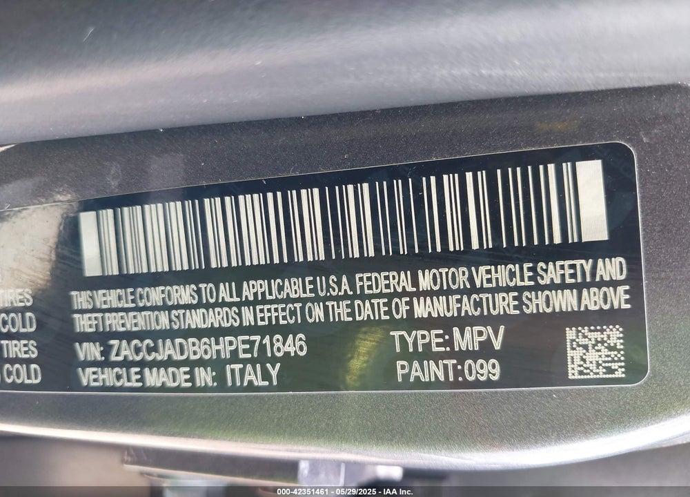 2017 JEEP RENEGADE VIN: ZACCJADB6HPE71846