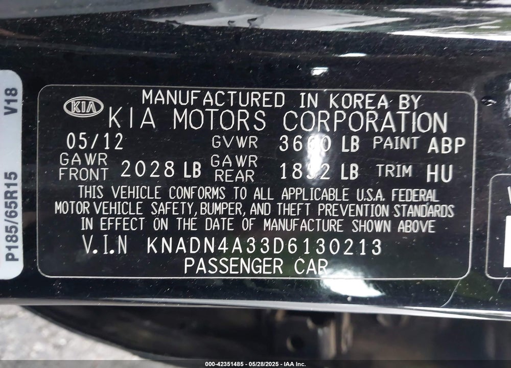 2013 KIA RIO VIN: KNADN4A33D6130213