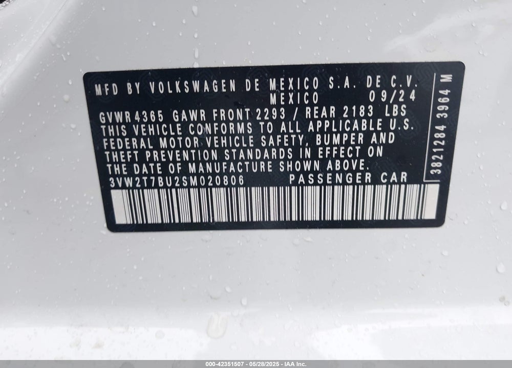 2025 VOLKSWAGEN JETTA GLI AUTOBAHN VIN: 3VW2T7BU2SM020806