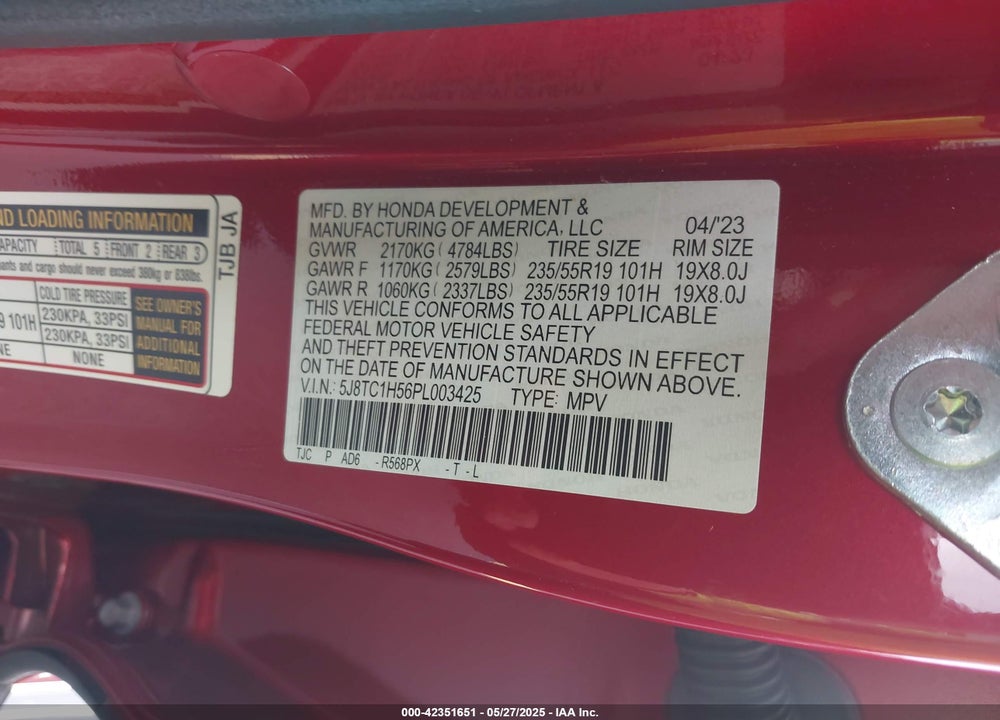 2023 ACURA RDX VIN: 5J8TC1H56PL003425