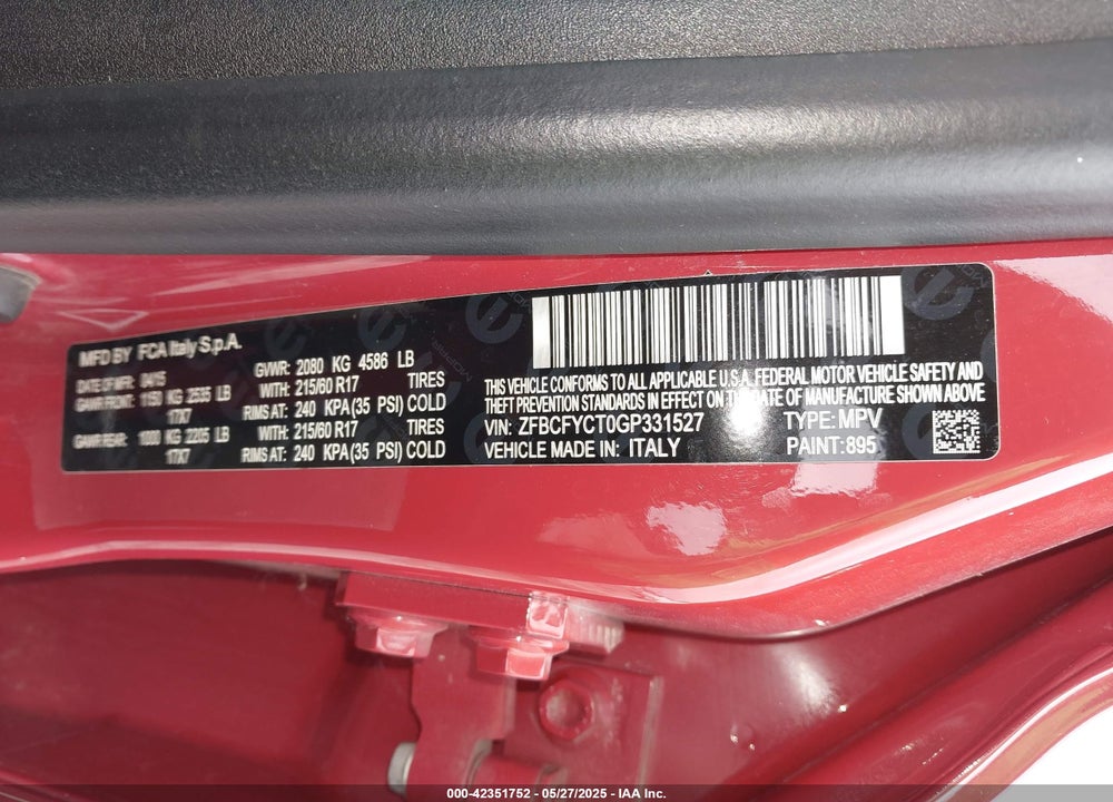 2016 FIAT 500X VIN: ZFBCFYCT0GP331527