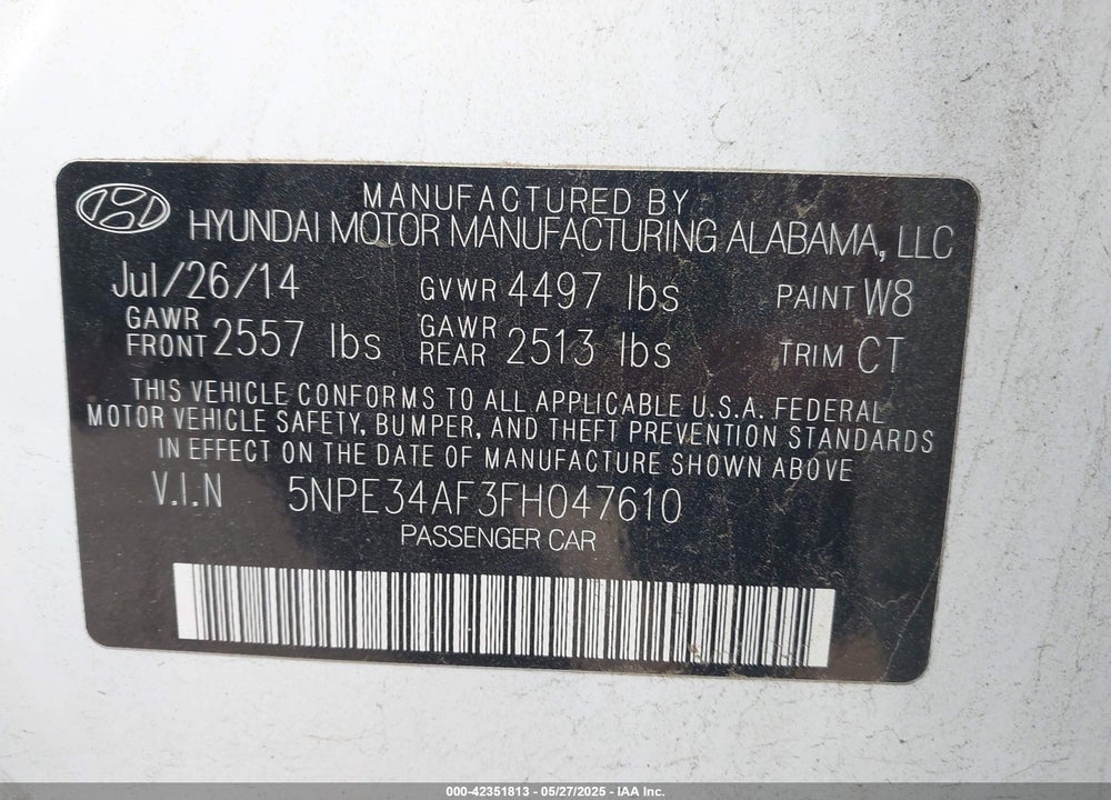 2015 HYUNDAI SONATA VIN: 5NPE34AF3FH047610