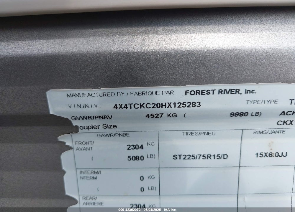 2017 FOREST RIVER CHEROKEE 274RK VIN: 4X4TCKC20HX125283