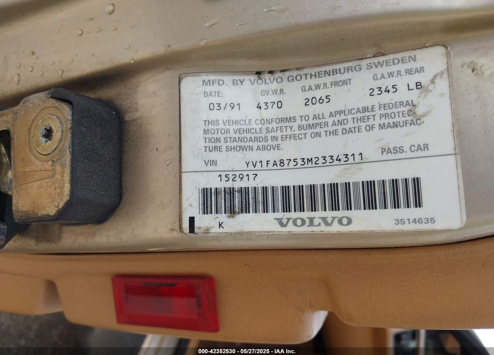 1991 VOLVO 740 SE VIN: YV1FA8753M2334311