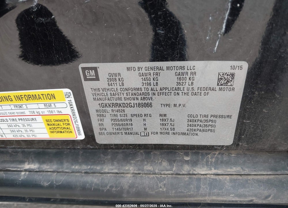 2016 GMC ACADIA VIN: 1GKKRRKD2GJ189066