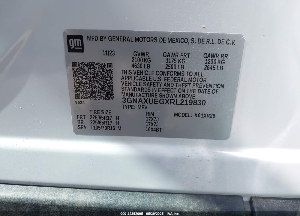 2024 CHEVROLET EQUINOX AWD LT VIN: 3GNAXUEGXRL219830